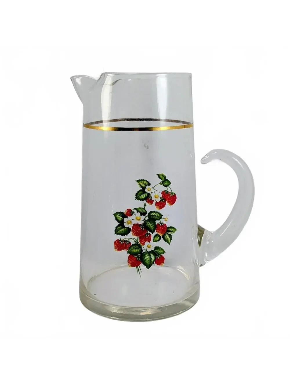 Vtg West Virginia Glass Strawberry Glass Pitcher 9.5